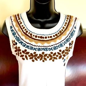 Zara Creamy Beige thick Cotton tank top Boho style embroidered scoop neck US L